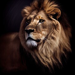 Closeup portrait of a lion, digital illustration
