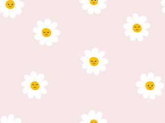 Abstract background with cute daisies. Chamomile floral seamless pattern Vector illustration