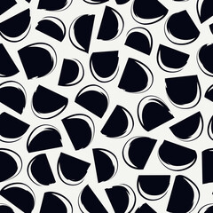 Half circle seamless pattern. Irregular chaotic sliced pieces motif. Hand drawn modern simple geo ornament. Brushstrokes funny print. Freehand doodle design background