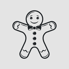 Gingerbread man icon isolated on white background. Gingerbread icon for logo, label, emblem. Print for t-shirt, typography. Vector illustration