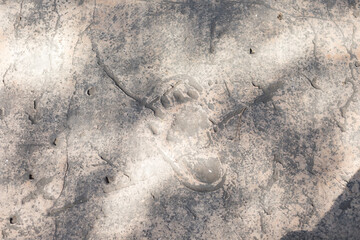 Footprint on a concrete gray wall.