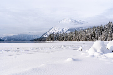 Mountain with Snow-Covered Lake in Winter