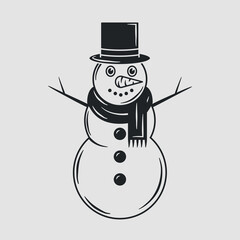 Snowman icon isolated on white background. Snowman icon for logo, label, emblem. Print for t-shirt, typography. Vector illustration