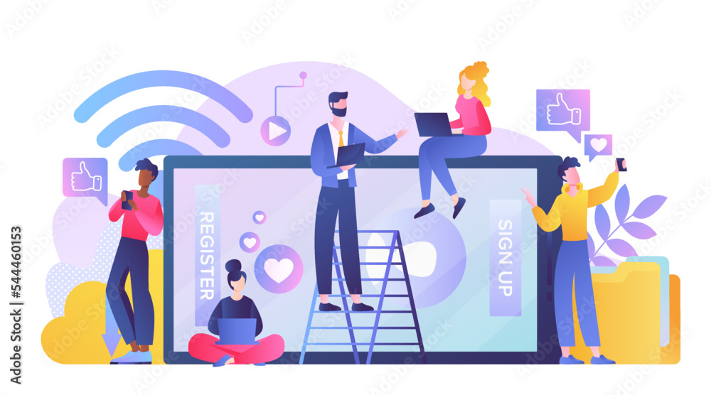 Poster digital device users. modern technologies and digital world. social networks and instant messengers.