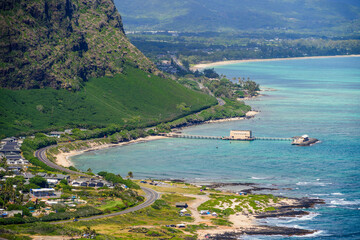 Makai Research Pier along the Kalaniana'ole Highway on the eastern side of Oahu island in Hawaii, United States