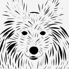 Cute dog painted in strokes.  Hand drawn pet. Black and white Vector illustration of a wolf. Dog portrait for wall decor. Unusual, beautiful vector illustration of a dog.  
