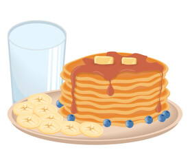 pancakes and fruits with milk