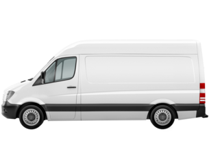 white delivery van side view on isolated empty background for mockup