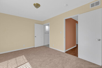 Bedroom with carpet and walls