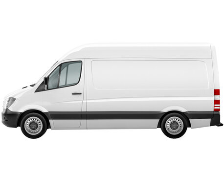 white delivery van side view on isolated empty background for mockup