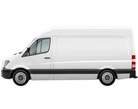 white delivery van side view on isolated empty background for mockup