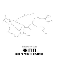 Ahititi, New Plymouth District, New Zealand. Minimalistic road map with black and white lines