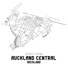 Auckland Central, Auckland, New Zealand. Minimalistic road map with black and white lines - obrazy, fototapety, plakaty