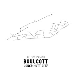 Boulcott, Lower Hutt City, New Zealand. Minimalistic road map with black and white lines