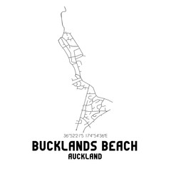 Bucklands Beach, Auckland, New Zealand. Minimalistic road map with black and white lines