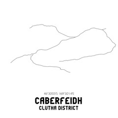 Caberfeidh, Clutha District, New Zealand. Minimalistic road map with black and white lines
