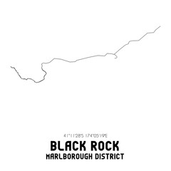 Black Rock, Marlborough District, New Zealand. Minimalistic road map with black and white lines