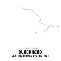Blackhead, Central Hawke's Bay District, New Zealand. Minimalistic road map with black and white lines