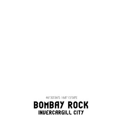 Fototapeta premium Bombay Rock, Invercargill City, New Zealand. Minimalistic road map with black and white lines