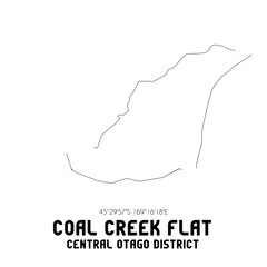 Coal Creek Flat, Central Otago District, New Zealand. Minimalistic road map with black and white lines