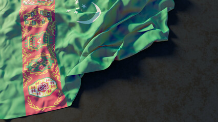 flag of Turkmenistan with beautiful lighting and colors. isolated with dark background and copy space., 