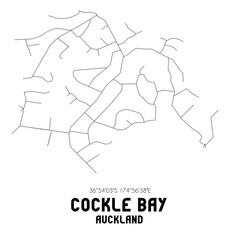 Cockle Bay, Auckland, New Zealand. Minimalistic road map with black and white lines