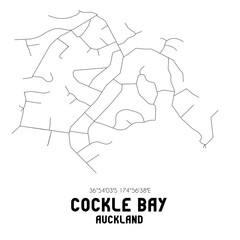 Cockle Bay, Auckland, New Zealand. Minimalistic road map with black and white lines