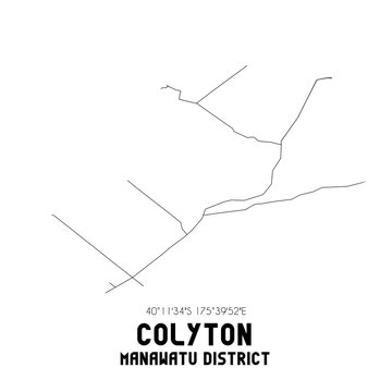 Colyton, Manawatu District, New Zealand. Minimalistic Road Map With Black And White Lines