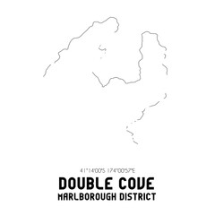 Double Cove, Marlborough District, New Zealand. Minimalistic road map with black and white lines
