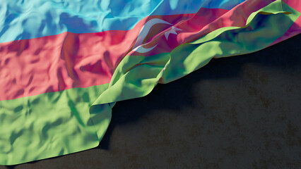 Flag of Azerbaijan with beautiful lighting and colors. Isolated with dark background and copy space. 