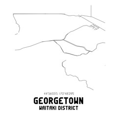 Georgetown, Waitaki District, New Zealand. Minimalistic road map with black and white lines