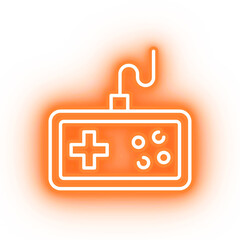 Neon orange controller icon, retro game controller on transparent background