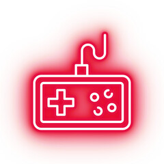 Neon red controller icon, retro game controller on transparent background