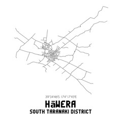 Hawera, South Taranaki District, New Zealand. Minimalistic road map with black and white lines