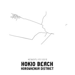 Obraz premium Hokio Beach, Horowhenua District, New Zealand. Minimalistic road map with black and white lines