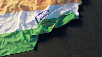 Flag of India with beautiful lighting and colors. Isolated with dark background and copy space. 