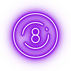 Neon purple eight ball icon, billiard ball on transparent background