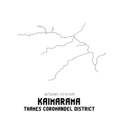Kaimarama, Thames-Coromandel District, New Zealand. Minimalistic road map with black and white lines