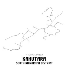 Kahutara, South Wairarapa District, New Zealand. Minimalistic road map with black and white lines