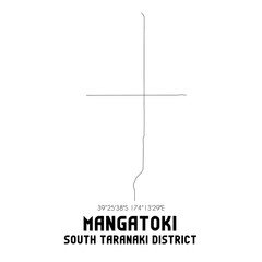Mangatoki, South Taranaki District, New Zealand. Minimalistic road map with black and white lines