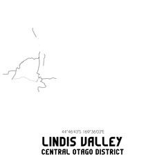 Obraz premium Lindis Valley, Central Otago District, New Zealand. Minimalistic road map with black and white lines