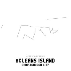McLeans Island, Christchurch City, New Zealand. Minimalistic road map with black and white lines