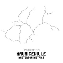 Mauriceville, Masterton District, New Zealand. Minimalistic road map with black and white lines