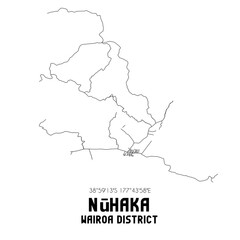 Nuhaka, Wairoa District, New Zealand. Minimalistic road map with black and white lines