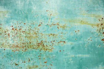 Old weathered rusty tin metal sheet surface closeup as grunge green background