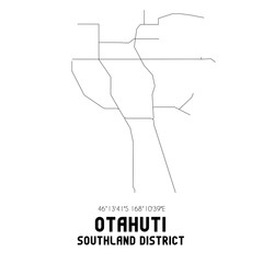 Otahuti, Southland District, New Zealand. Minimalistic road map with black and white lines
