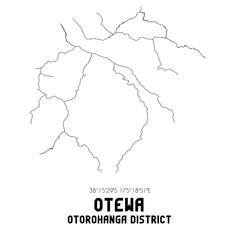 Fototapeta premium Otewa, Otorohanga District, New Zealand. Minimalistic road map with black and white lines