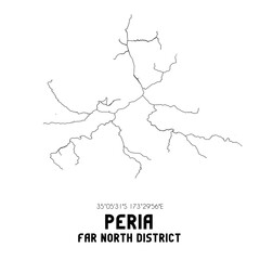 Peria, Far North District, New Zealand. Minimalistic road map with black and white lines