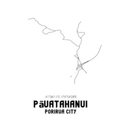 Pauatahanui, Porirua City, New Zealand. Minimalistic road map with black and white lines