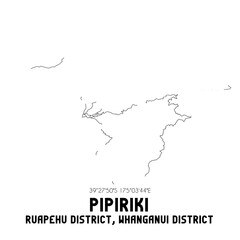 Pipiriki, Ruapehu District, Whanganui District, New Zealand. Minimalistic road map with black and white lines